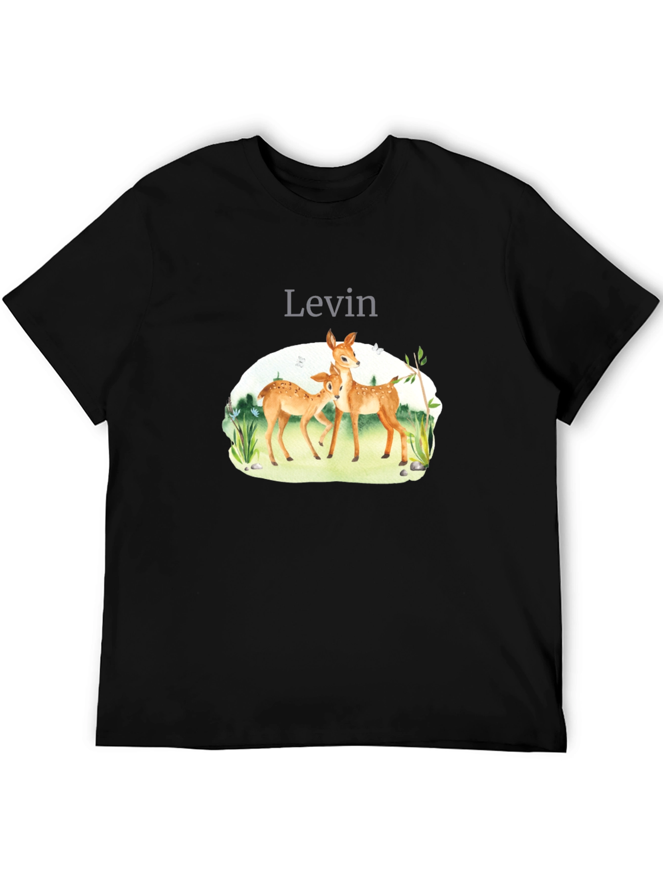 Levin Deer Graphic Tee - Black Cotton Blend Shirt