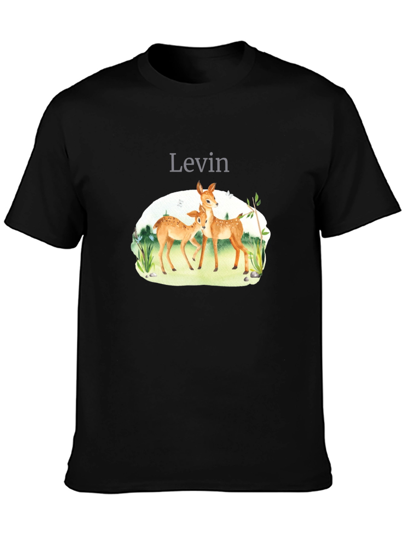 Levin Deer Graphic Tee - Black Cotton Blend Shirt