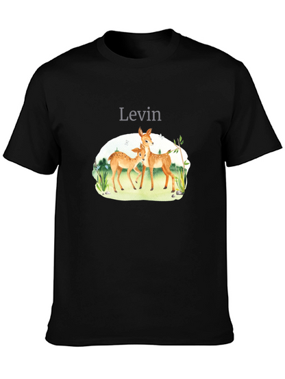Levin Deer Graphic Tee - Black Cotton Blend Shirt