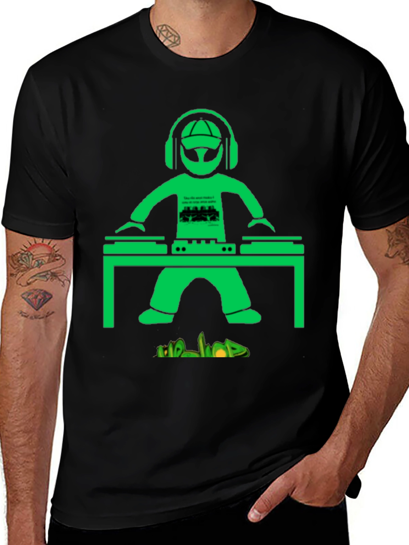 DJ Graphic T-Shirt - Green Graphic on Black