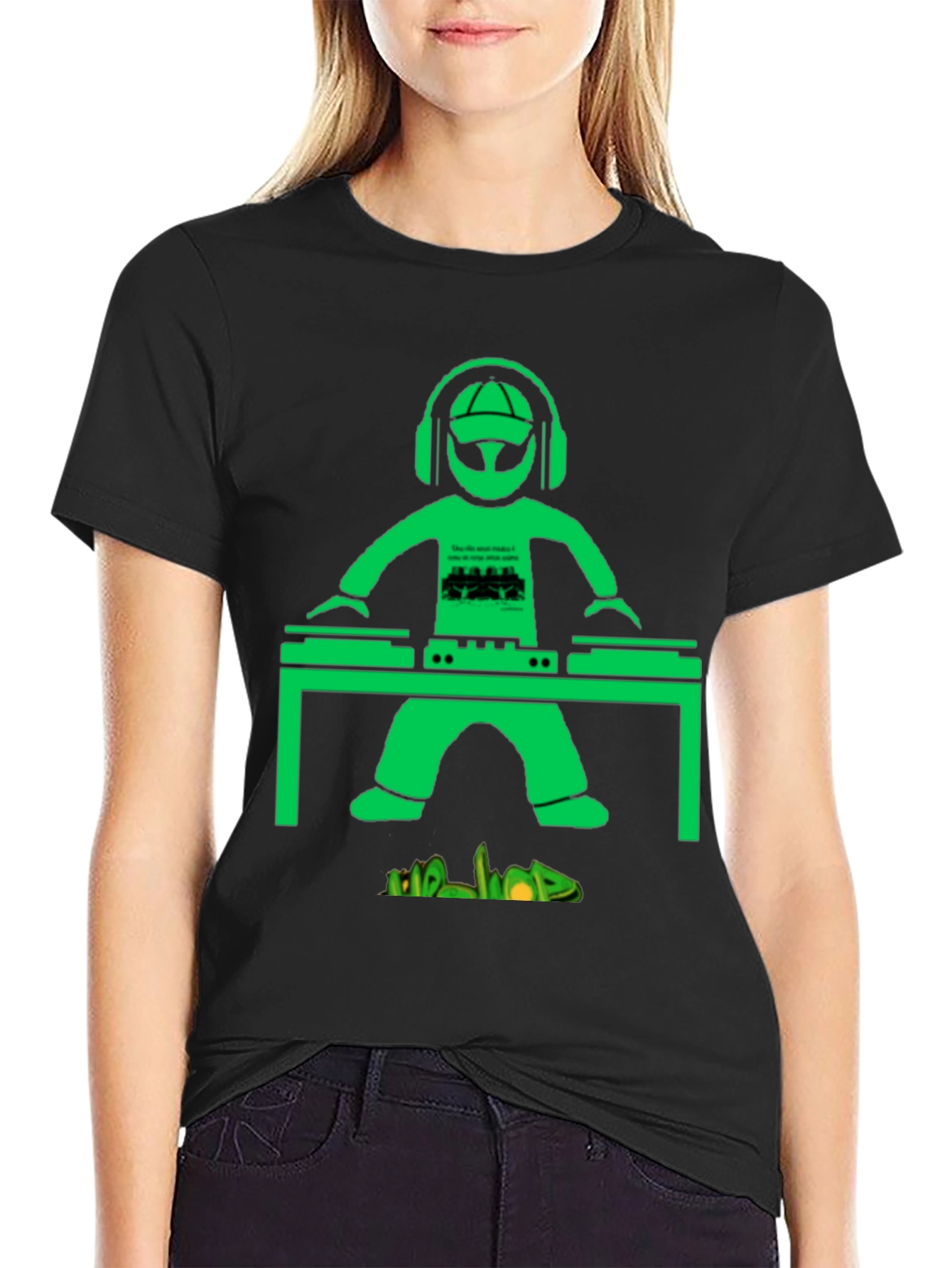 DJ Graphic T-Shirt - Green Graphic on Black