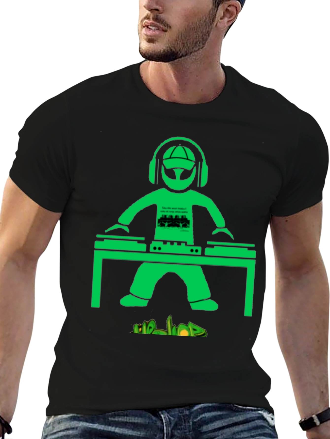 DJ Graphic T-Shirt - Green Graphic on Black