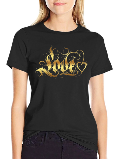 Mens Black T-Shirt with Gold Love Graphic