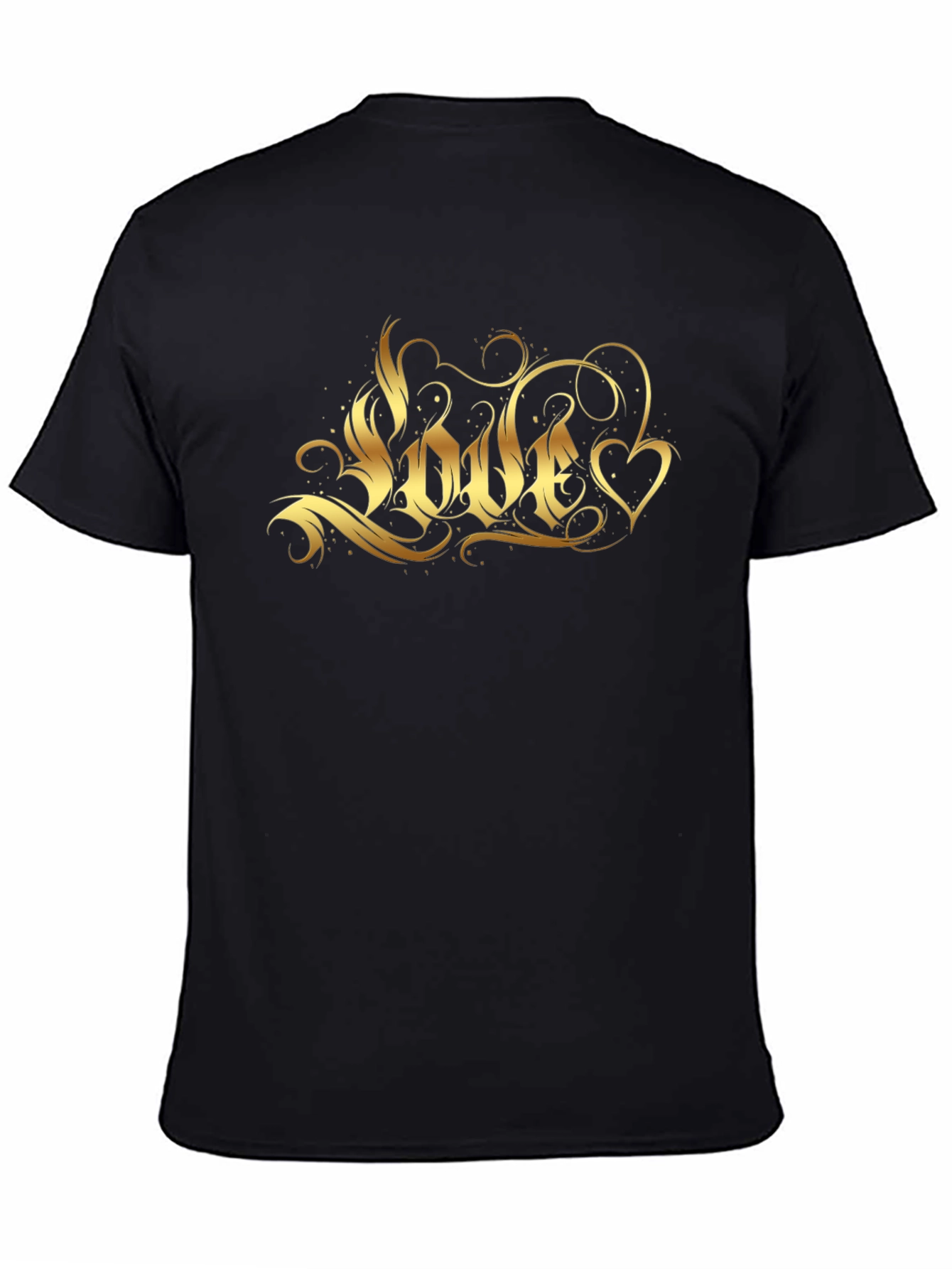 Mens Black T-Shirt with Gold Love Graphic