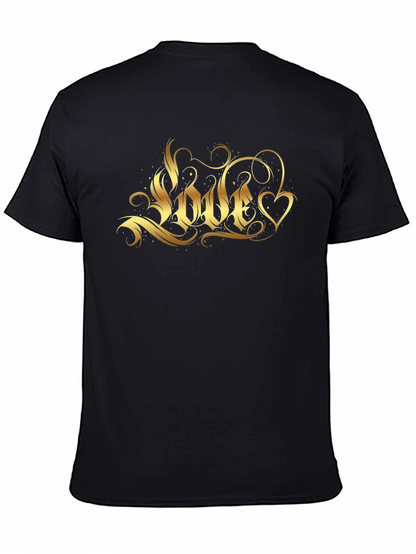 Mens Black T-Shirt with Gold Love Graphic