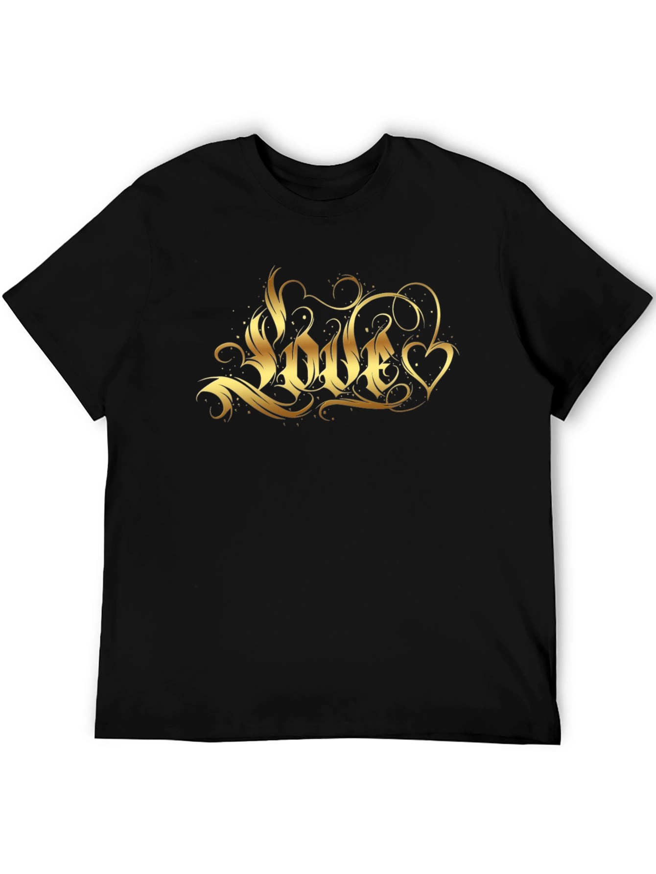 Mens Black T-Shirt with Gold Love Graphic