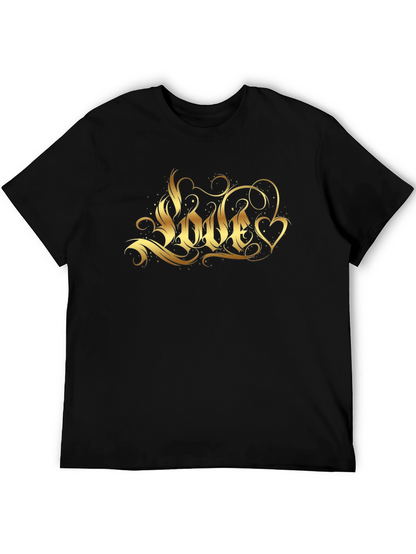 Mens Black T-Shirt with Gold Love Graphic
