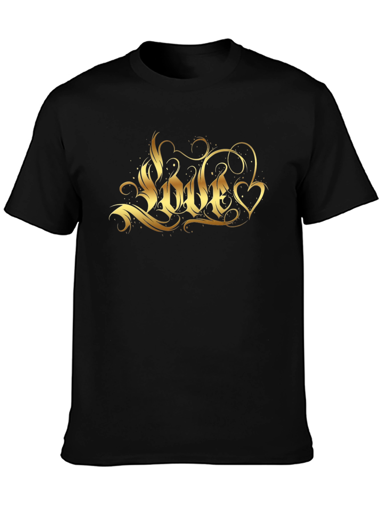 Mens Black T-Shirt with Gold Love Graphic