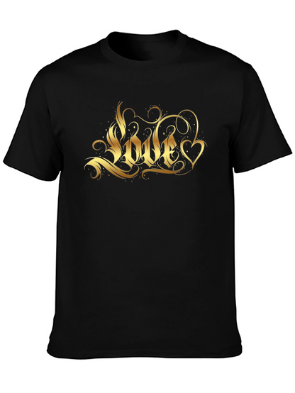 Mens Black T-Shirt with Gold Love Graphic