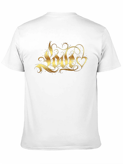 Mens Black T-Shirt with Gold Love Graphic