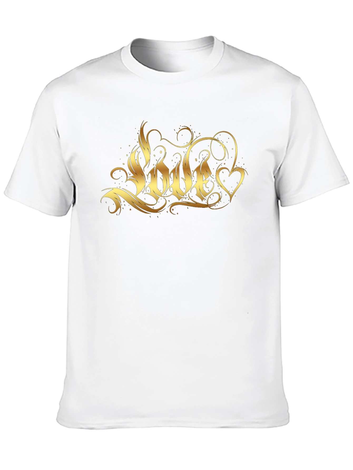 Mens Black T-Shirt with Gold Love Graphic