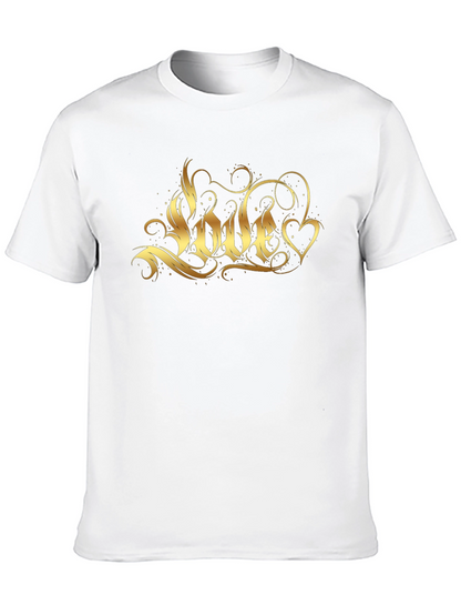 Mens Black T-Shirt with Gold Love Graphic