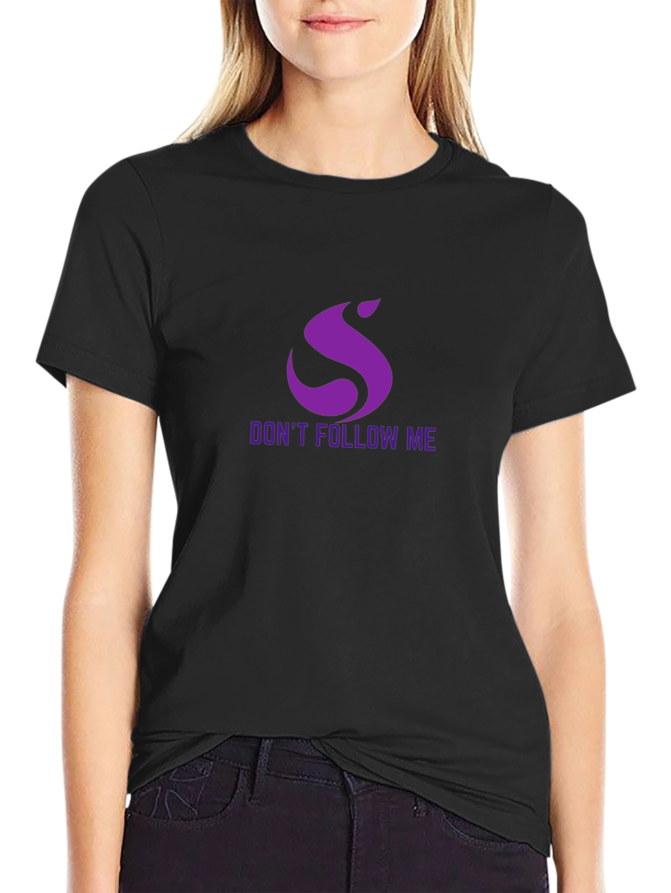 Dont Follow Me Purple Graphic Black T-Shirt