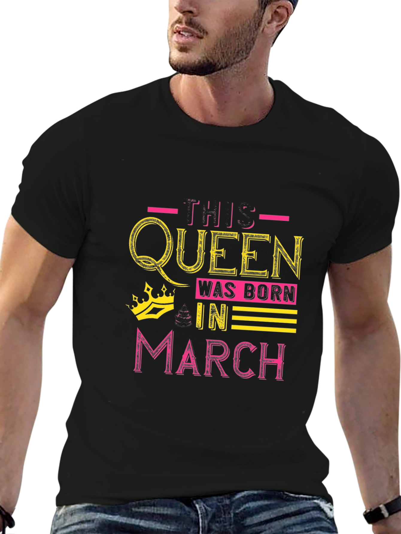 Queen Born in March Black Graphic T-Shirt