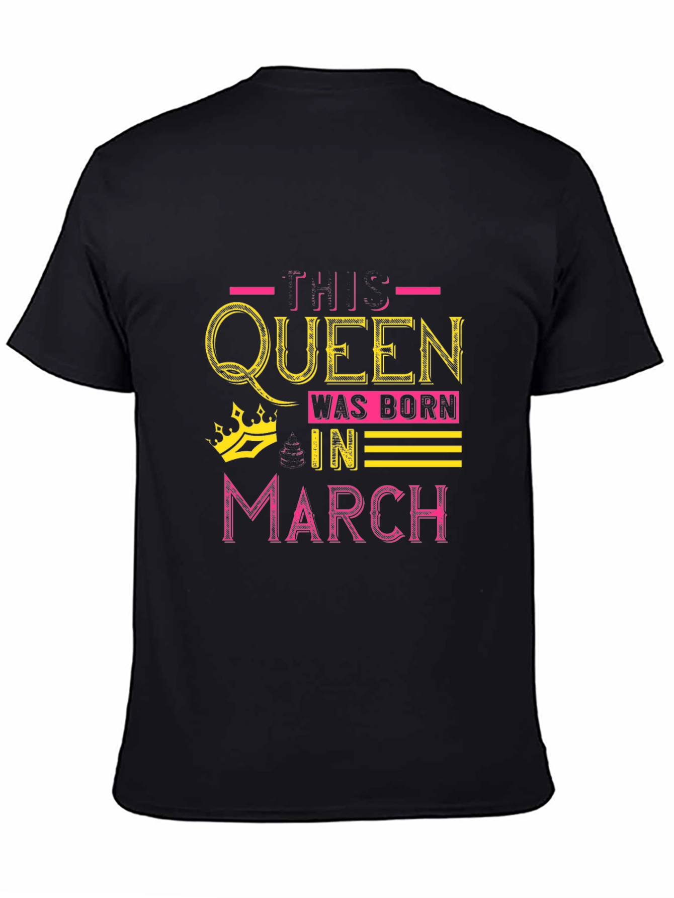 Queen Born in March Black Graphic T-Shirt