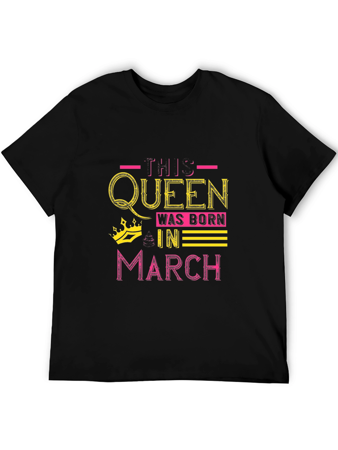 Queen Born in March Black Graphic T-Shirt