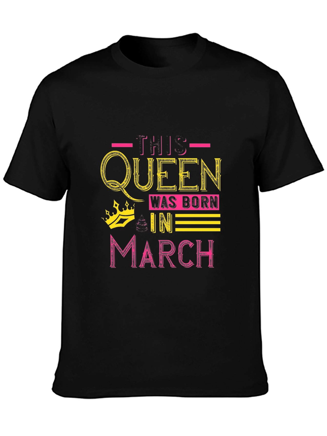 Queen Born in March Black Graphic T-Shirt