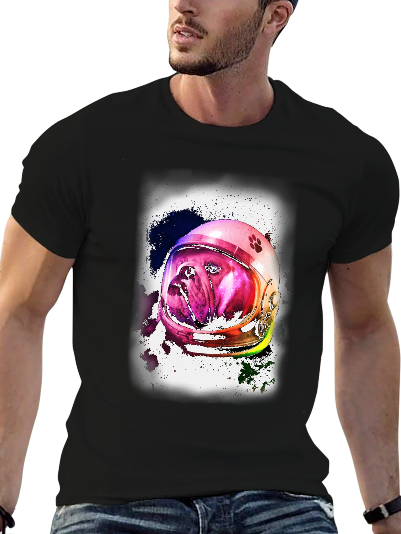 Astronaut Dog Graphic Tee - Unique Space Bulldog T-Shirt