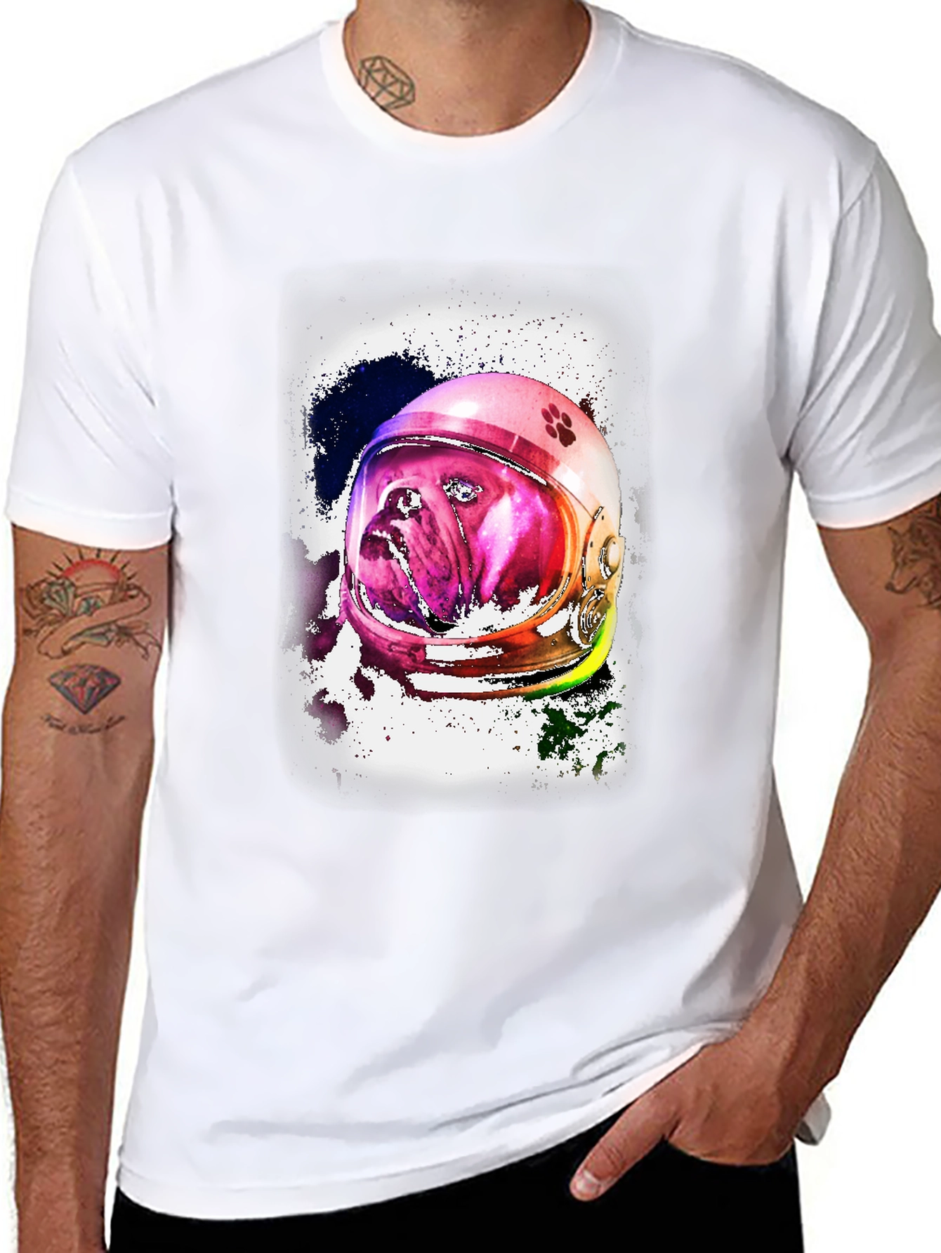 Astronaut Dog Graphic Tee - Unique Space Bulldog T-Shirt