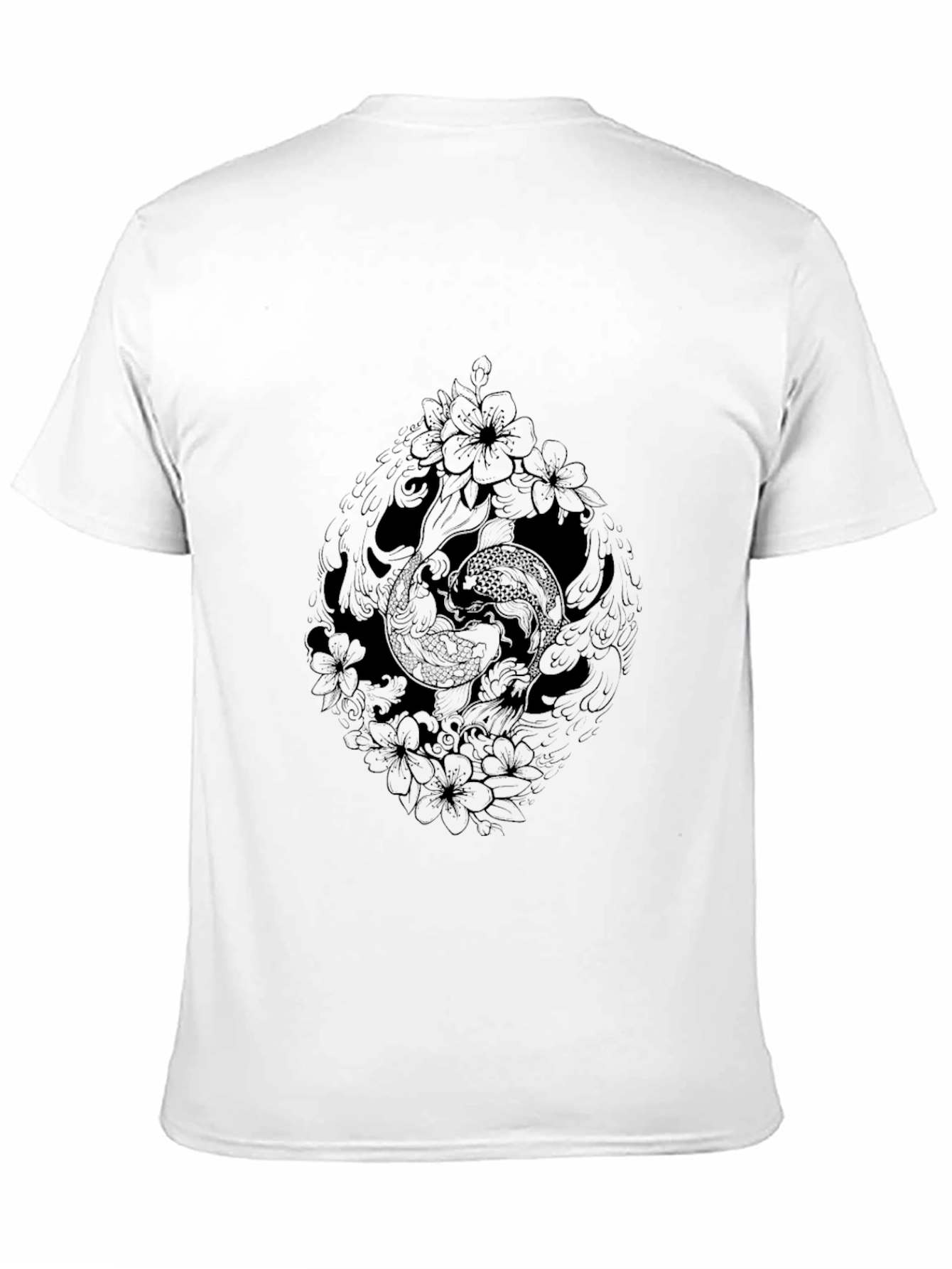 Black Koi Fish Floral Graphic Tee