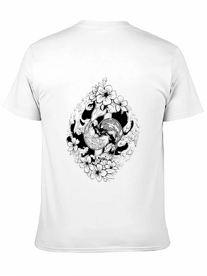 Black Koi Fish Floral Graphic Tee