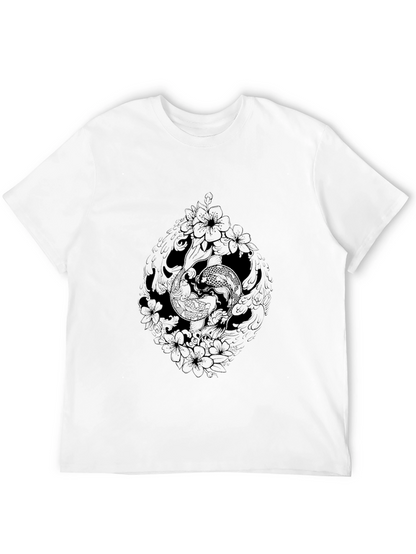 Black Koi Fish Floral Graphic Tee