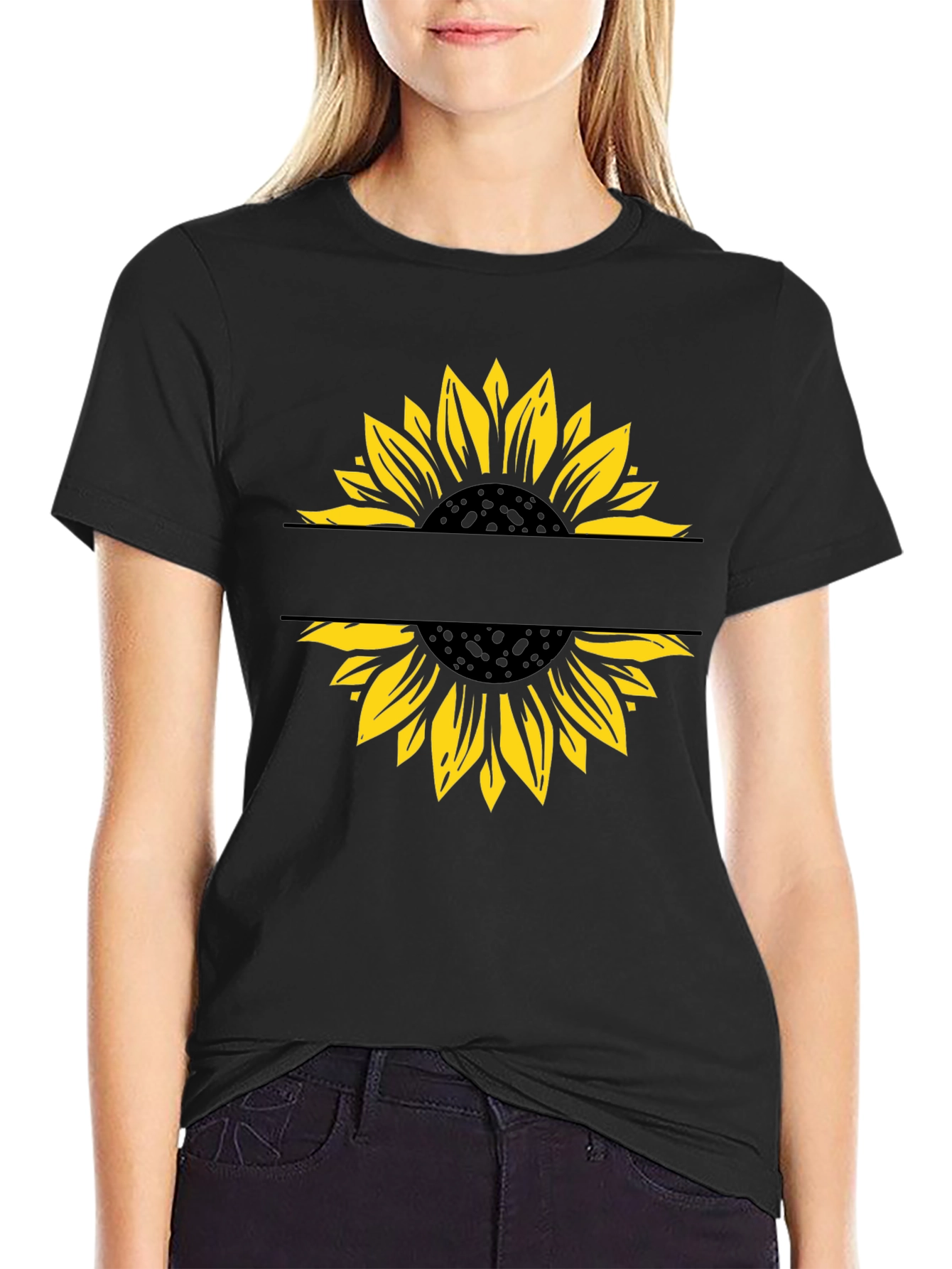 Sunflower Graphic T-Shirt - Modern Split Design