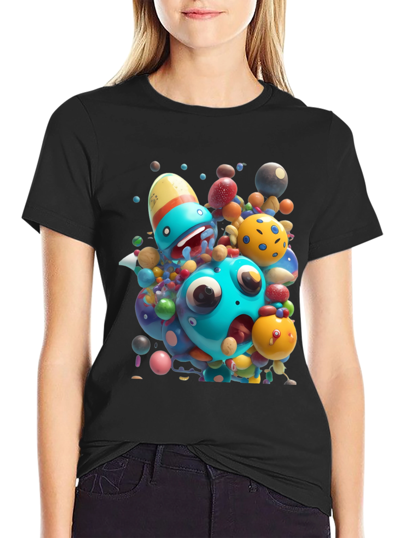 Cartoon Monster Graphic Black T-Shirt