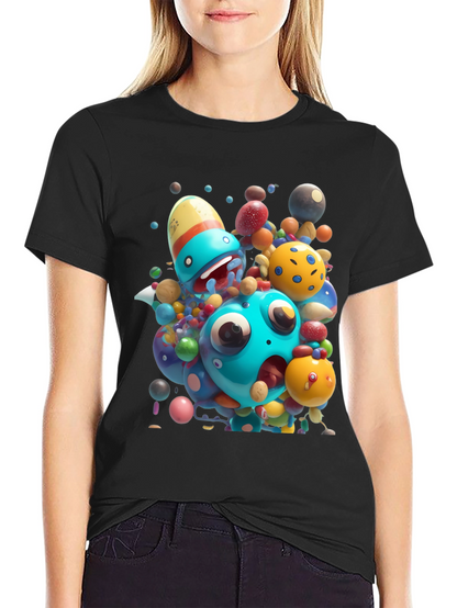 Cartoon Monster Graphic Black T-Shirt