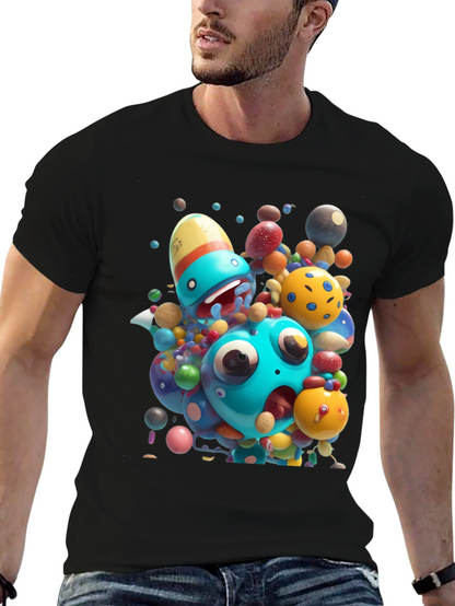 Cartoon Monster Graphic Black T-Shirt