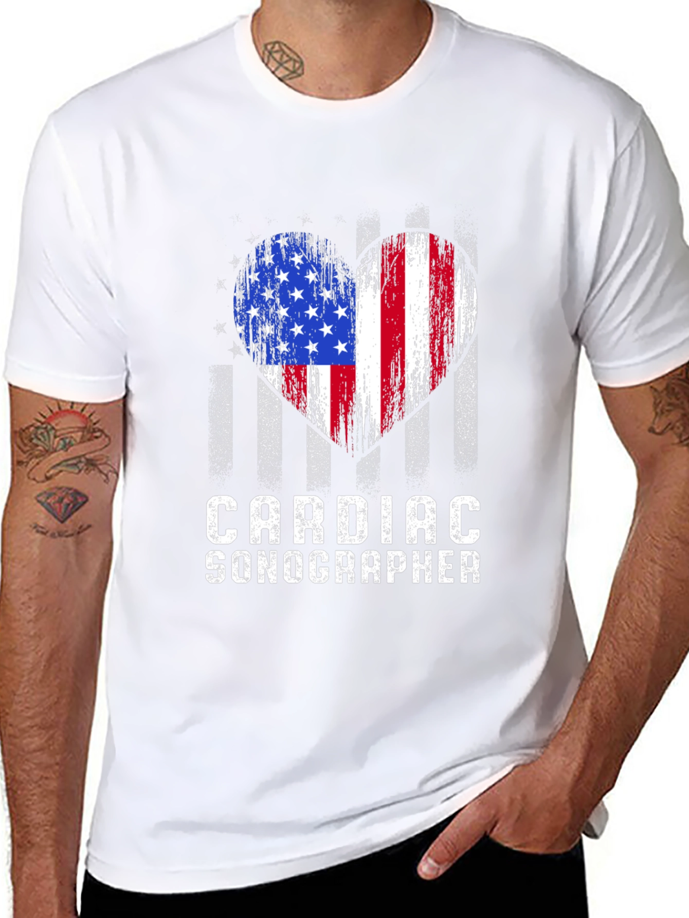Cardiac Sonographer American Flag Heart T-Shirt