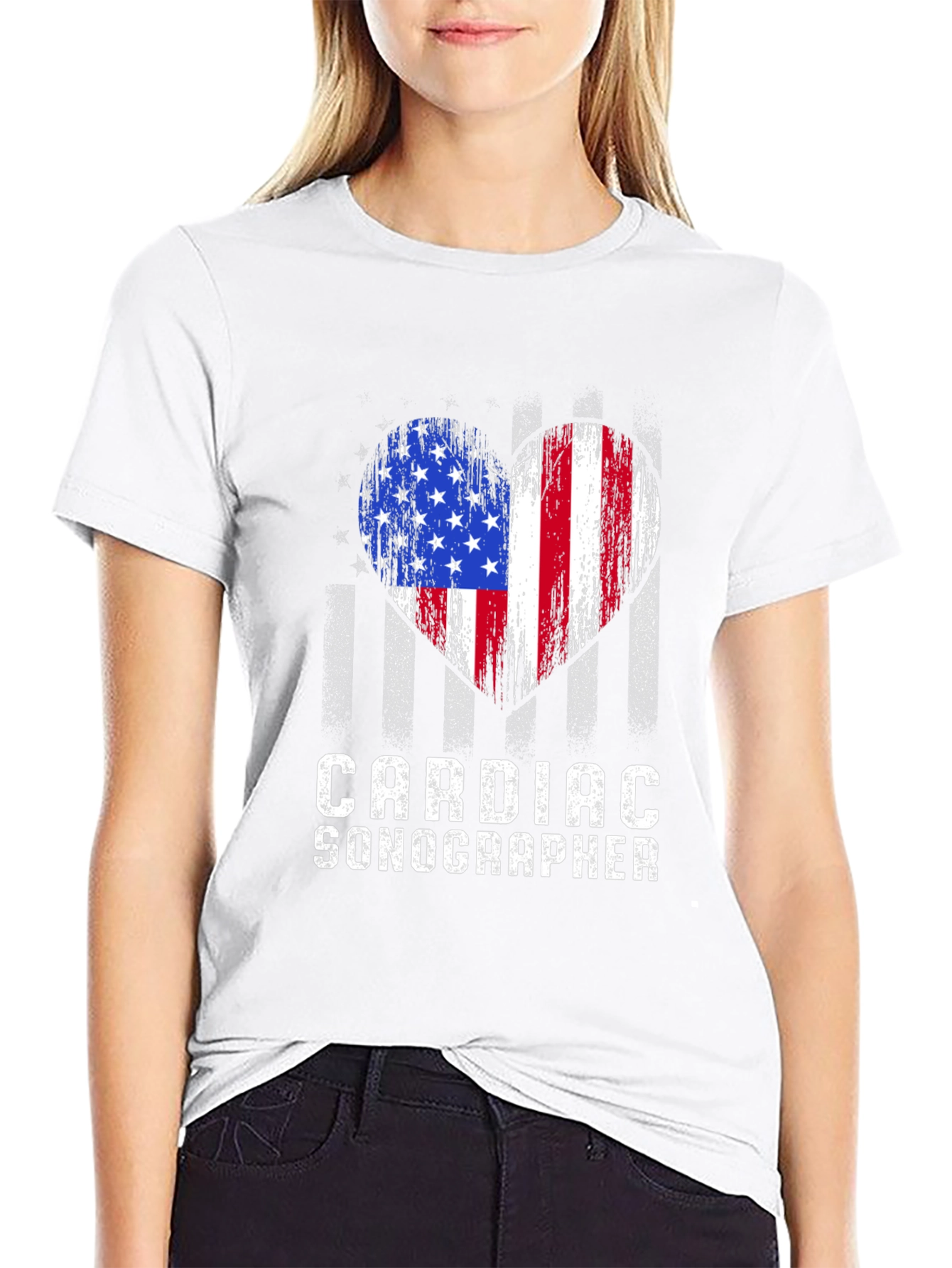 Cardiac Sonographer American Flag Heart T-Shirt
