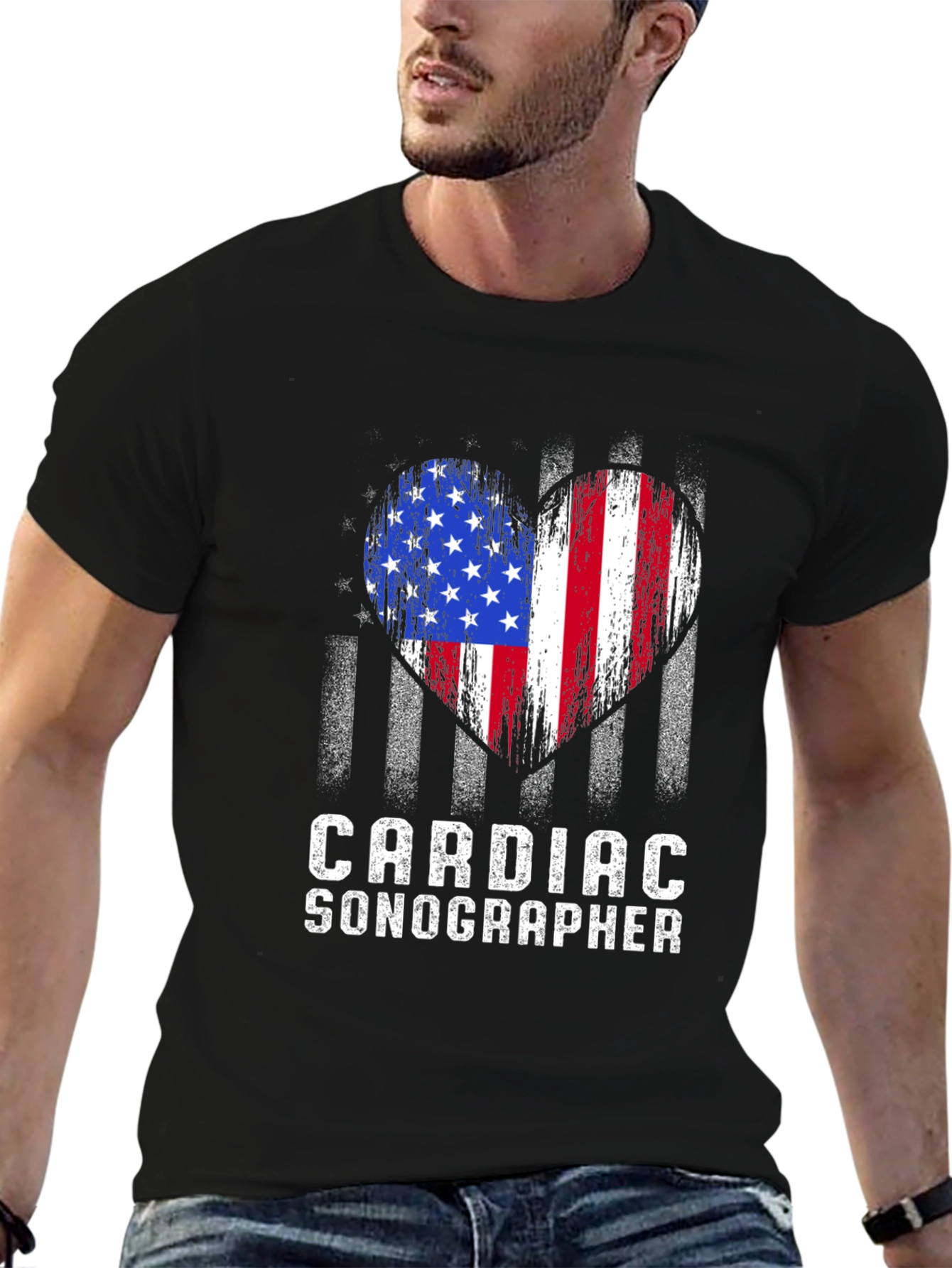 Cardiac Sonographer American Flag Heart T-Shirt
