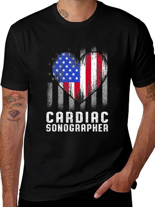 Cardiac Sonographer American Flag Heart T-Shirt