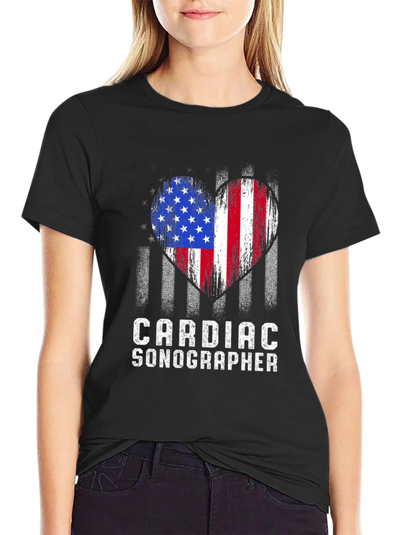 Cardiac Sonographer American Flag Heart T-Shirt