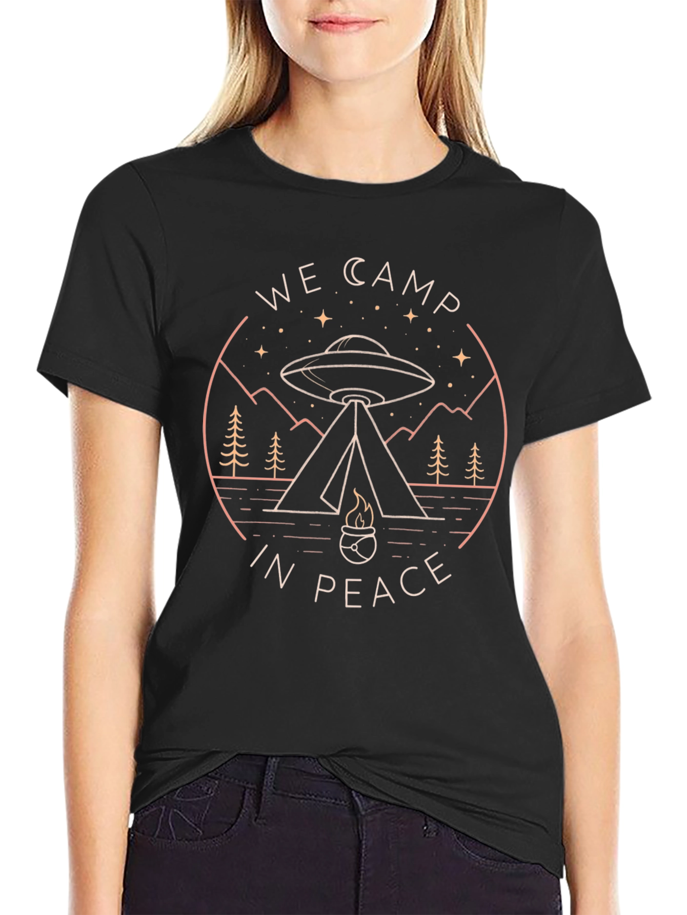 We Camp in Peace Alien UFO Graphic Tee