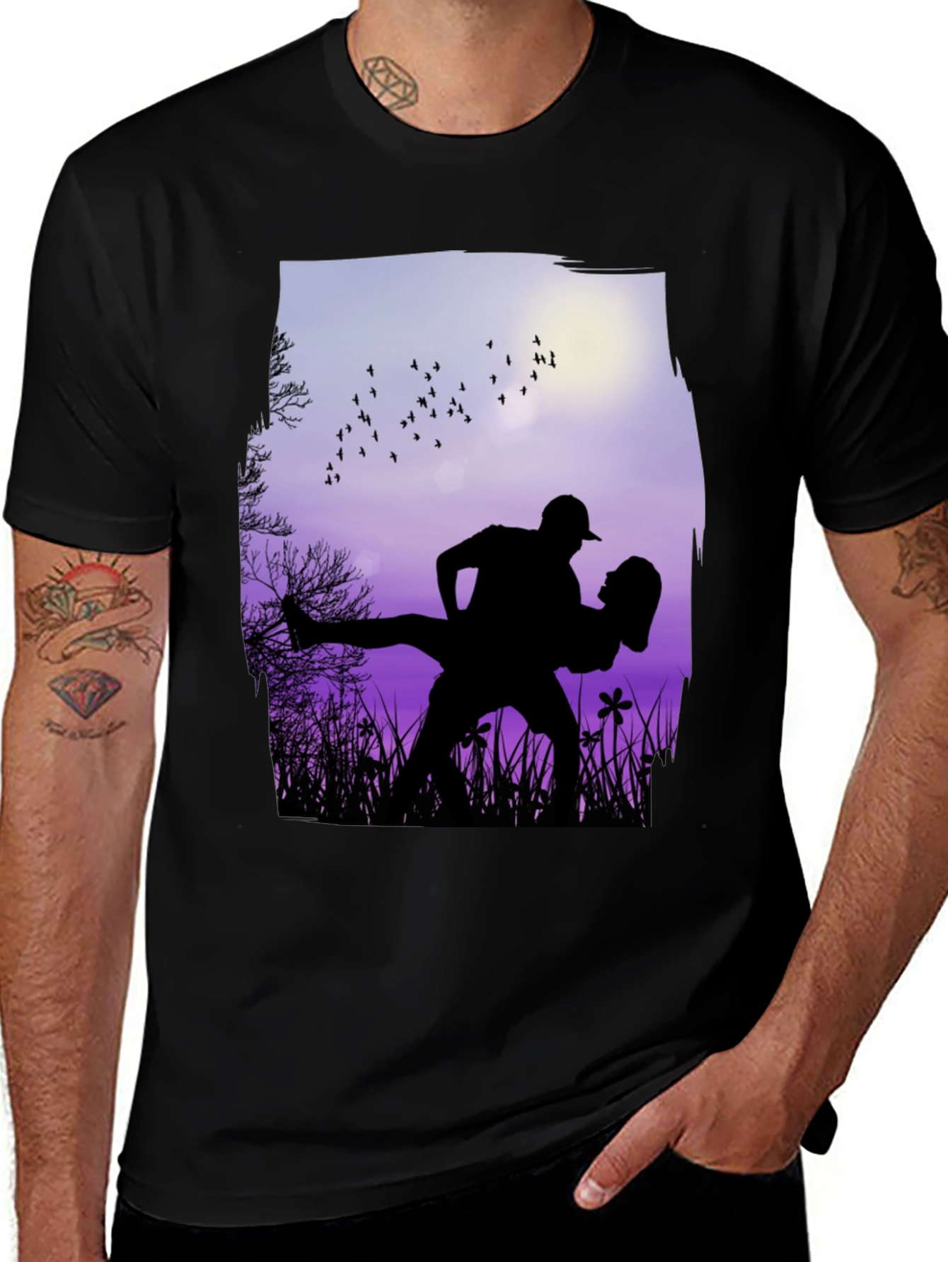 Silhouette Couple Dance Graphic T-Shirt - Romantic Design