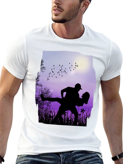 Silhouette Couple Dance Graphic T-Shirt - Romantic Design