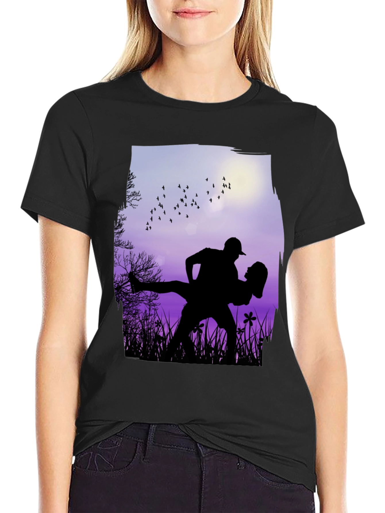Silhouette Couple Dance Graphic T-Shirt - Romantic Design