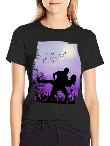 Silhouette Couple Dance Graphic T-Shirt - Romantic Design