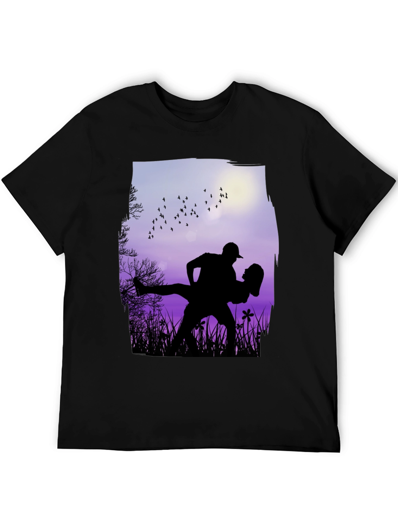 Silhouette Couple Dance Graphic T-Shirt - Romantic Design