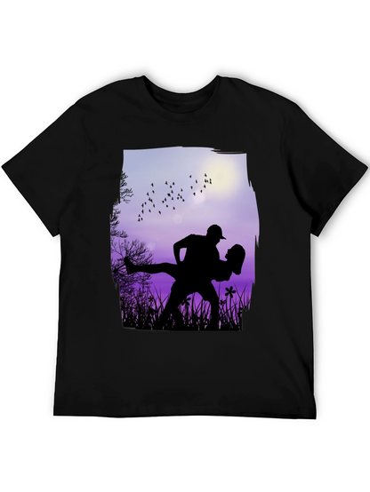 Silhouette Couple Dance Graphic T-Shirt - Romantic Design