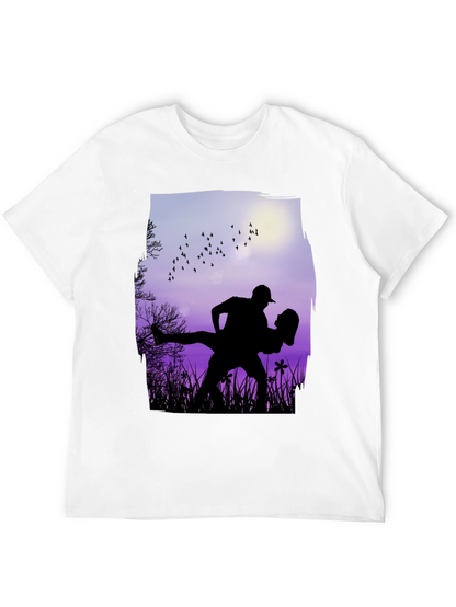 Silhouette Couple Dance Graphic T-Shirt - Romantic Design