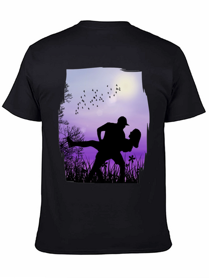 Silhouette Couple Dance Graphic T-Shirt - Romantic Design
