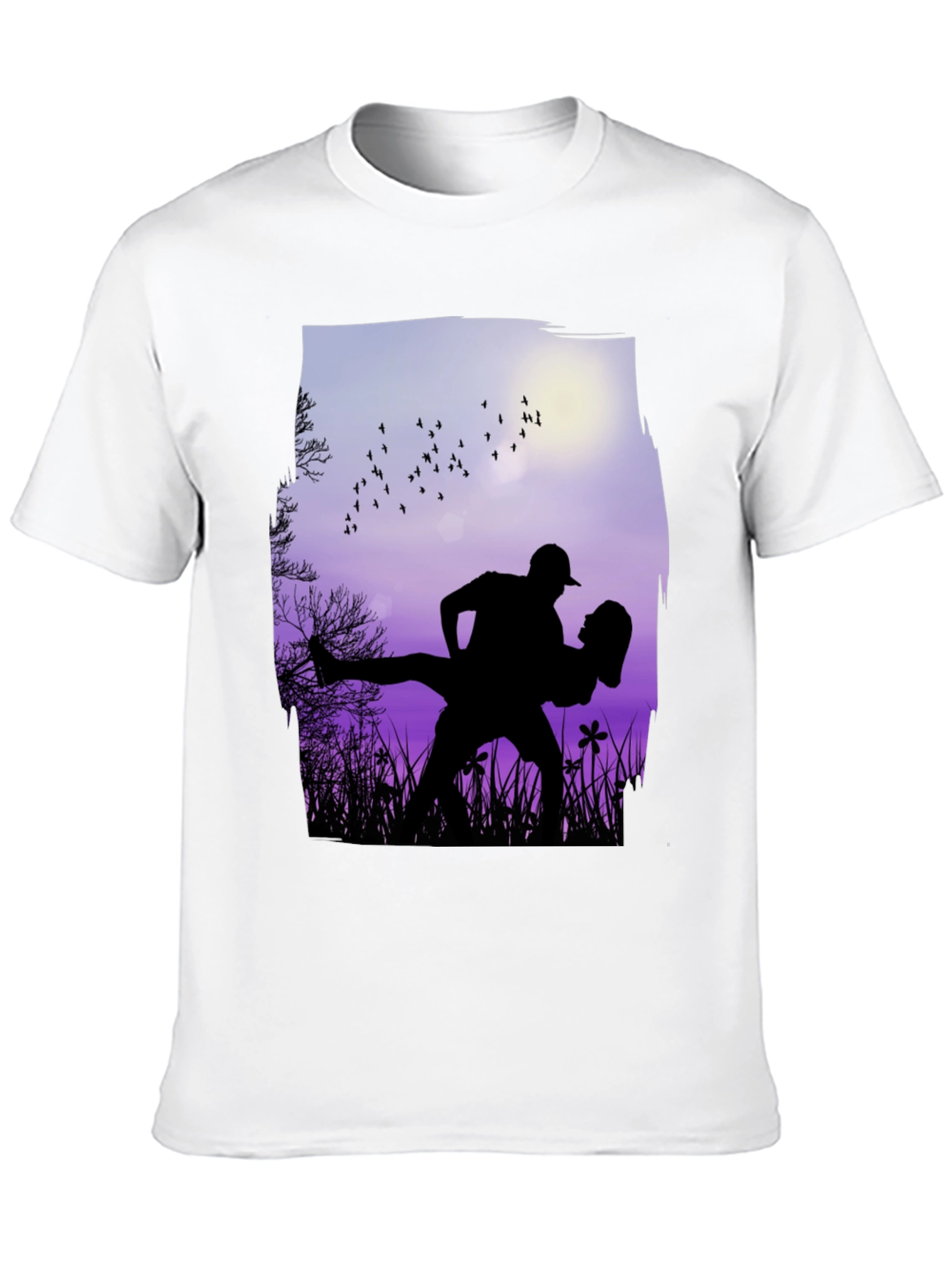 Silhouette Couple Dance Graphic T-Shirt - Romantic Design