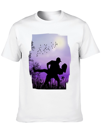 Silhouette Couple Dance Graphic T-Shirt - Romantic Design