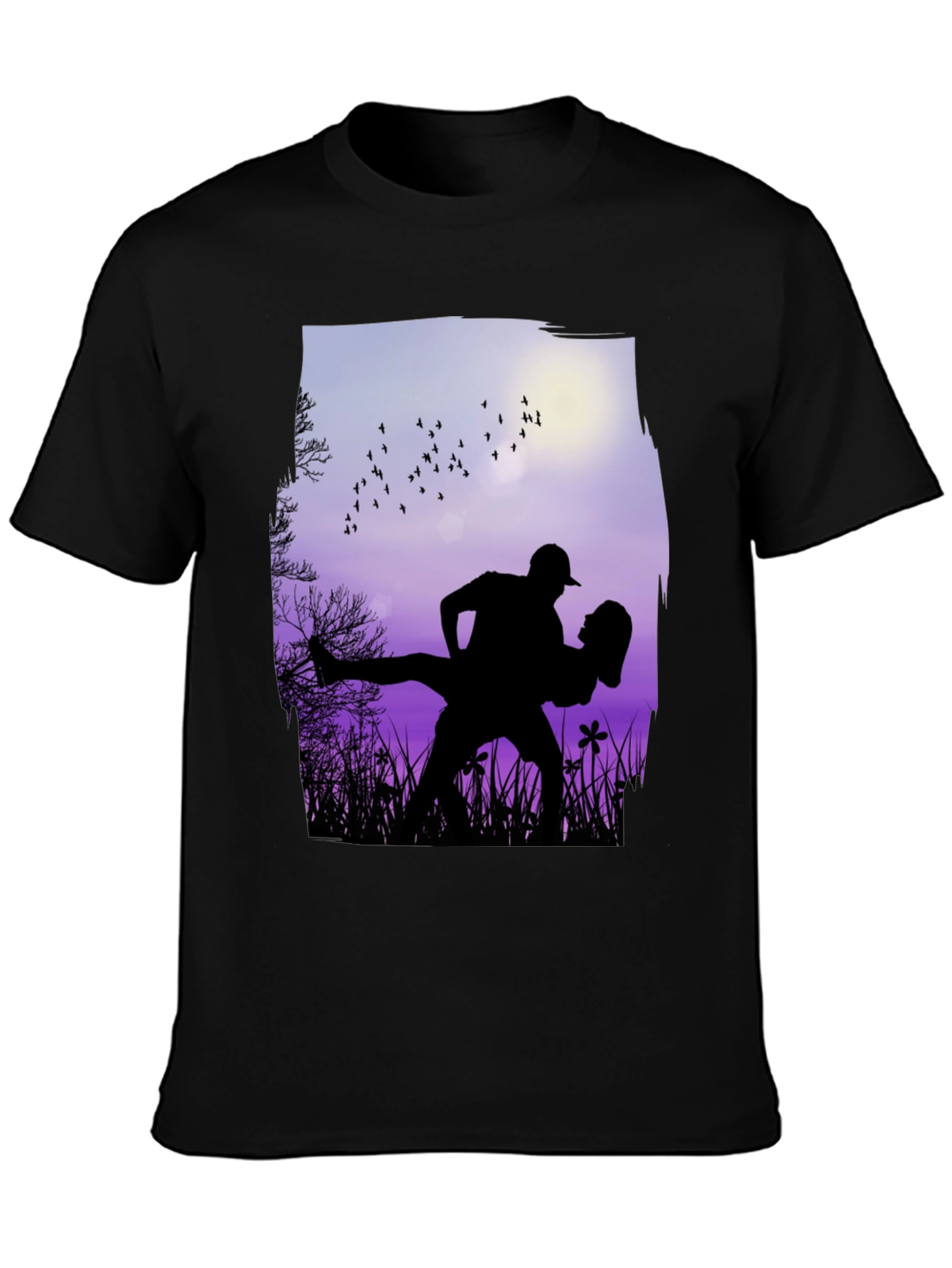 Silhouette Couple Dance Graphic T-Shirt - Romantic Design