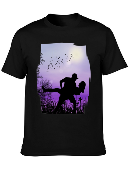 Silhouette Couple Dance Graphic T-Shirt - Romantic Design