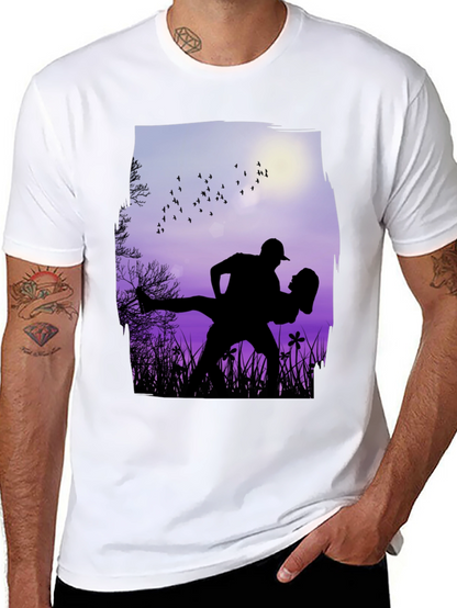 Silhouette Couple Dance Graphic T-Shirt - Romantic Design