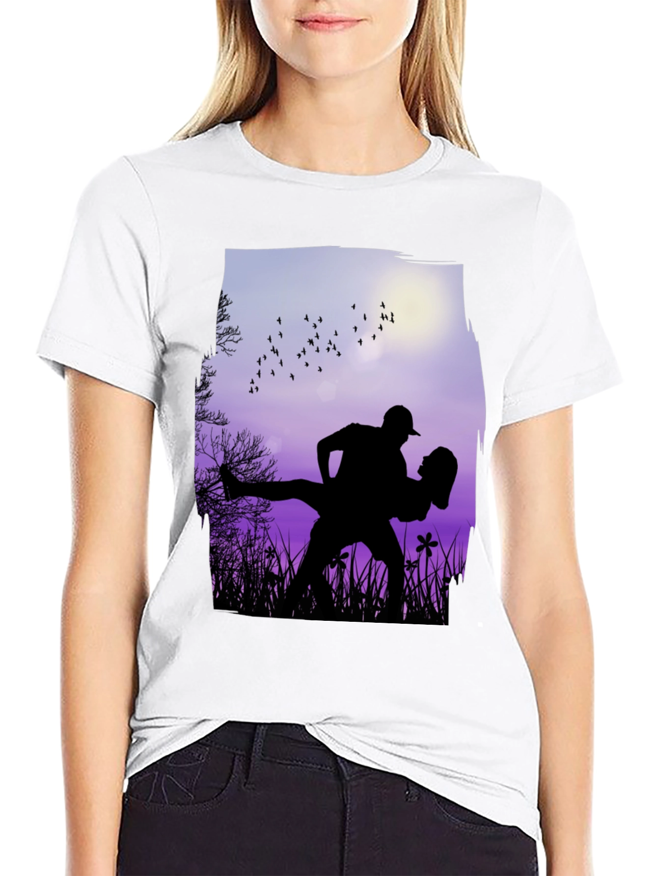 Silhouette Couple Dance Graphic T-Shirt - Romantic Design